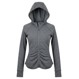 Athleta Pacifica Crosscurrent Hooded Jacket S Heather Gray, Ruched Zip, UPF‎